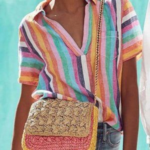 NEW Multi colored striped shirt, V neck with collar